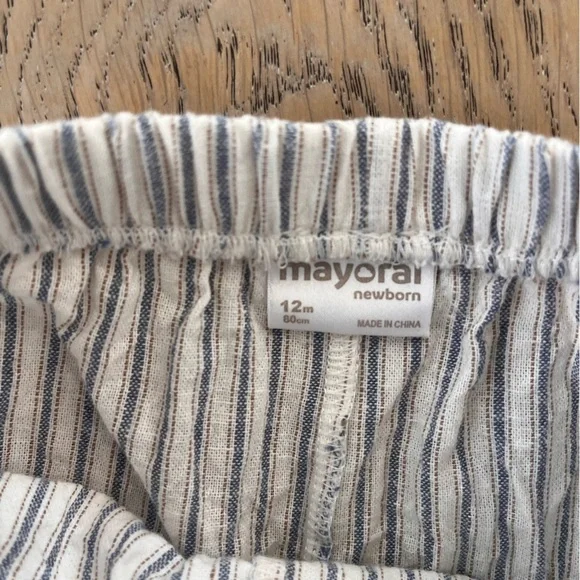 Mayoral 3 piece baby boy linen short set bucket hat striped neutral 12 months - Picture 11 of 12